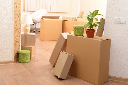 Assorted cardboard boxes and protective packing materials